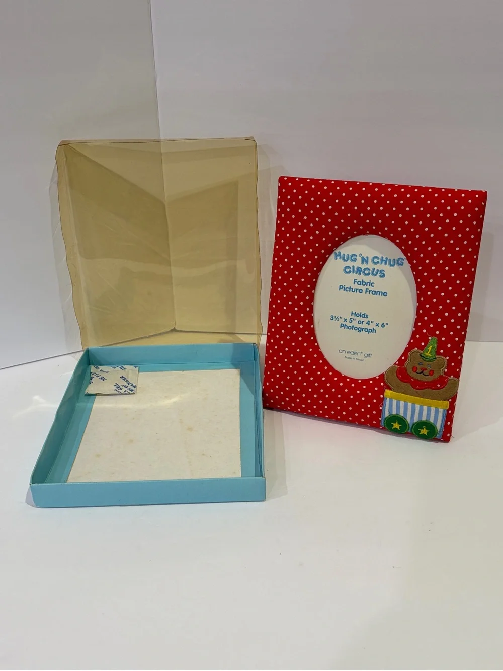 Eden Gift Vintage Hug 'n Chug Circus Red Polka Dot Fabric Picture Frame NIB